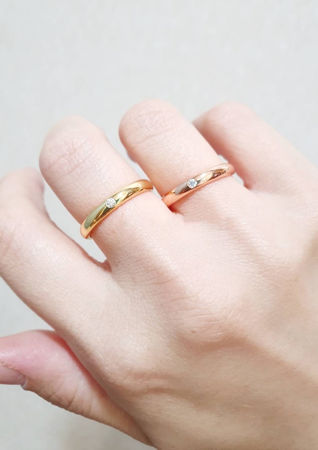 【日常婚戒】Belief Band 单钻婚戒 • 纯银戒指厚镀18K金 - 戒指 - 纯银 银色