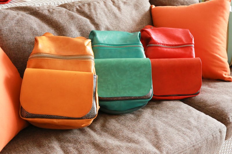 糖果色羊皮小背包 拼皮背包 - 后背包/双肩包 - 真皮 