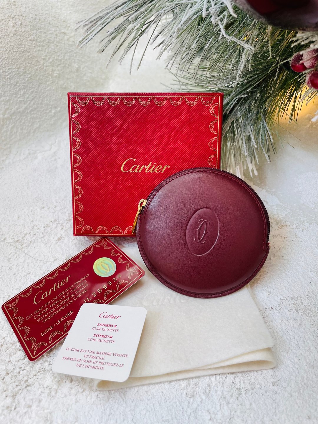 Cartier中古酒红圆型散子包 - 零钱包 - 真皮 红色