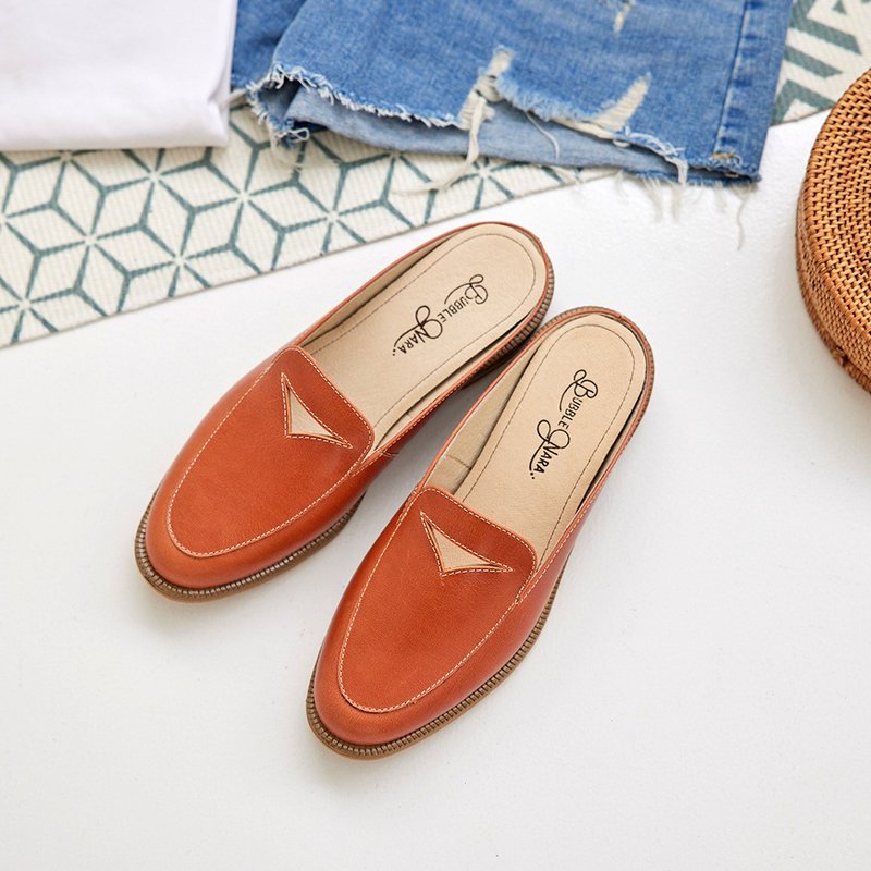 透光练习穆勒鞋-蜜茶棕 - 穆勒鞋 - 真皮 咖啡色