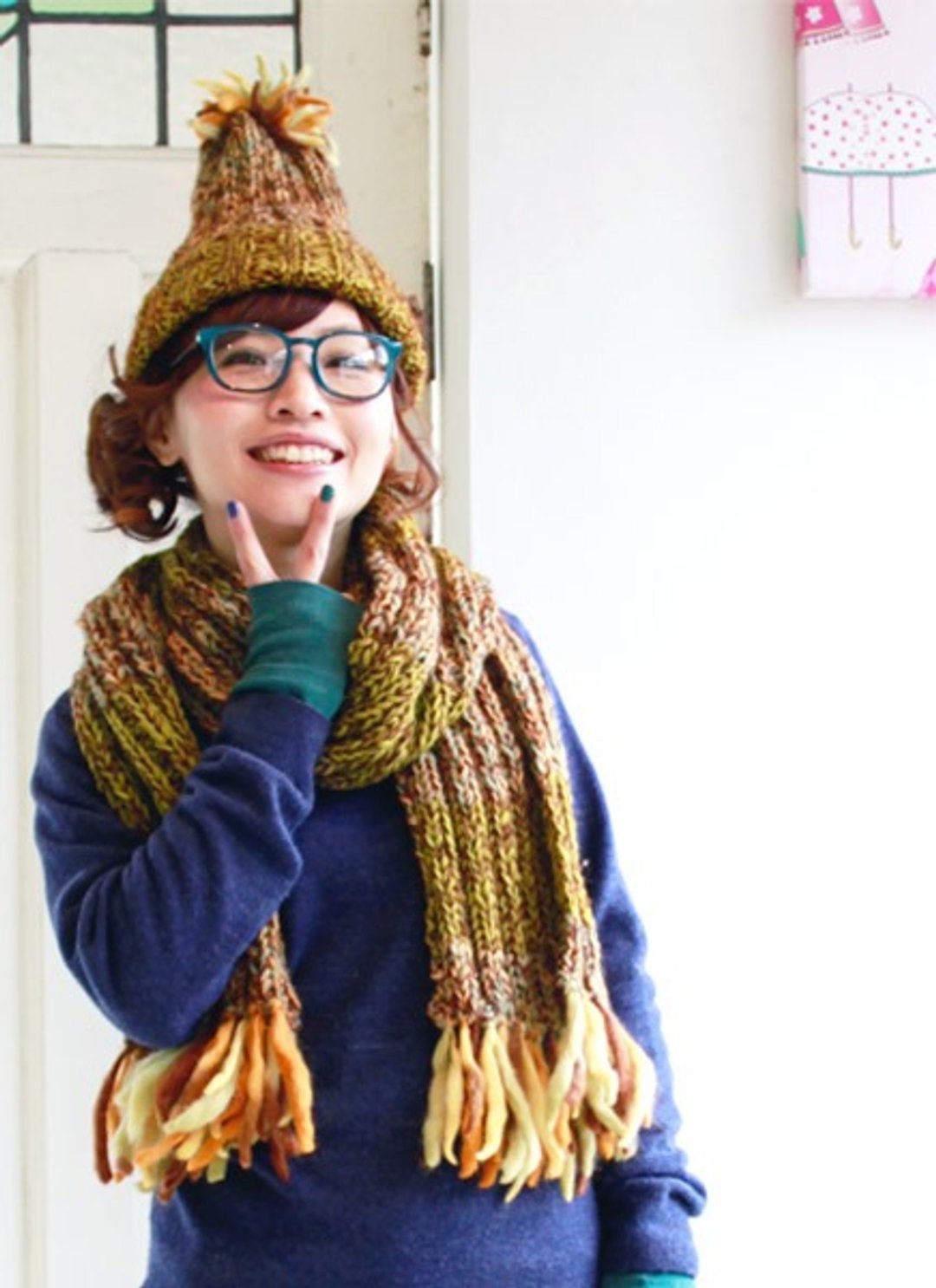 ☆ Hammock ☆ 彡 Hammock Maze Mase Color Muffler - 丝巾 - 羊毛 绿色