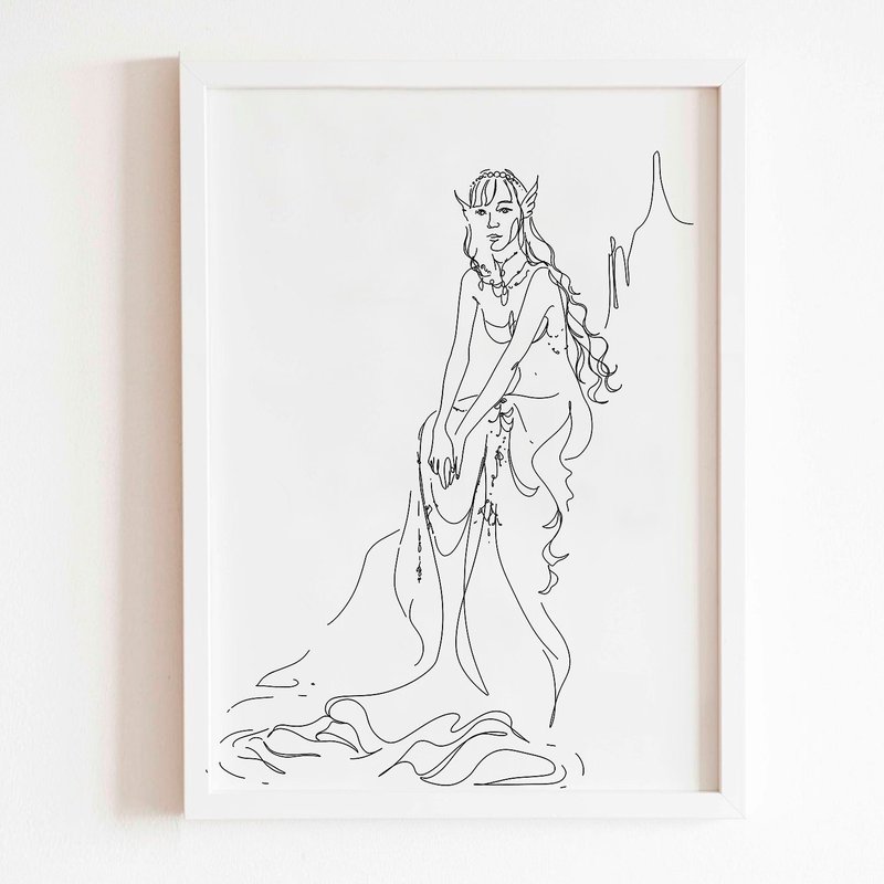 幻想线条画 人鱼组合绘制 定制化 定制人像 1人 - 订制画像 - 其他金属 白色