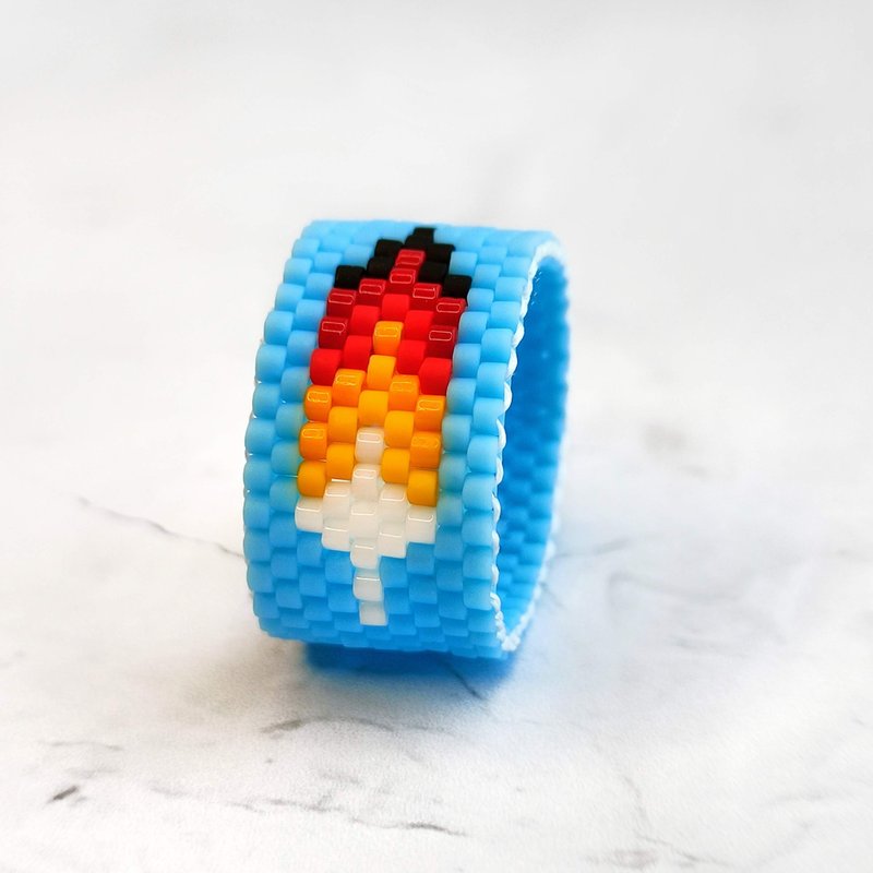 Leaf beaded ring Geometric multicolor design ring Wide flexible ring - 戒指 - 玻璃 多色