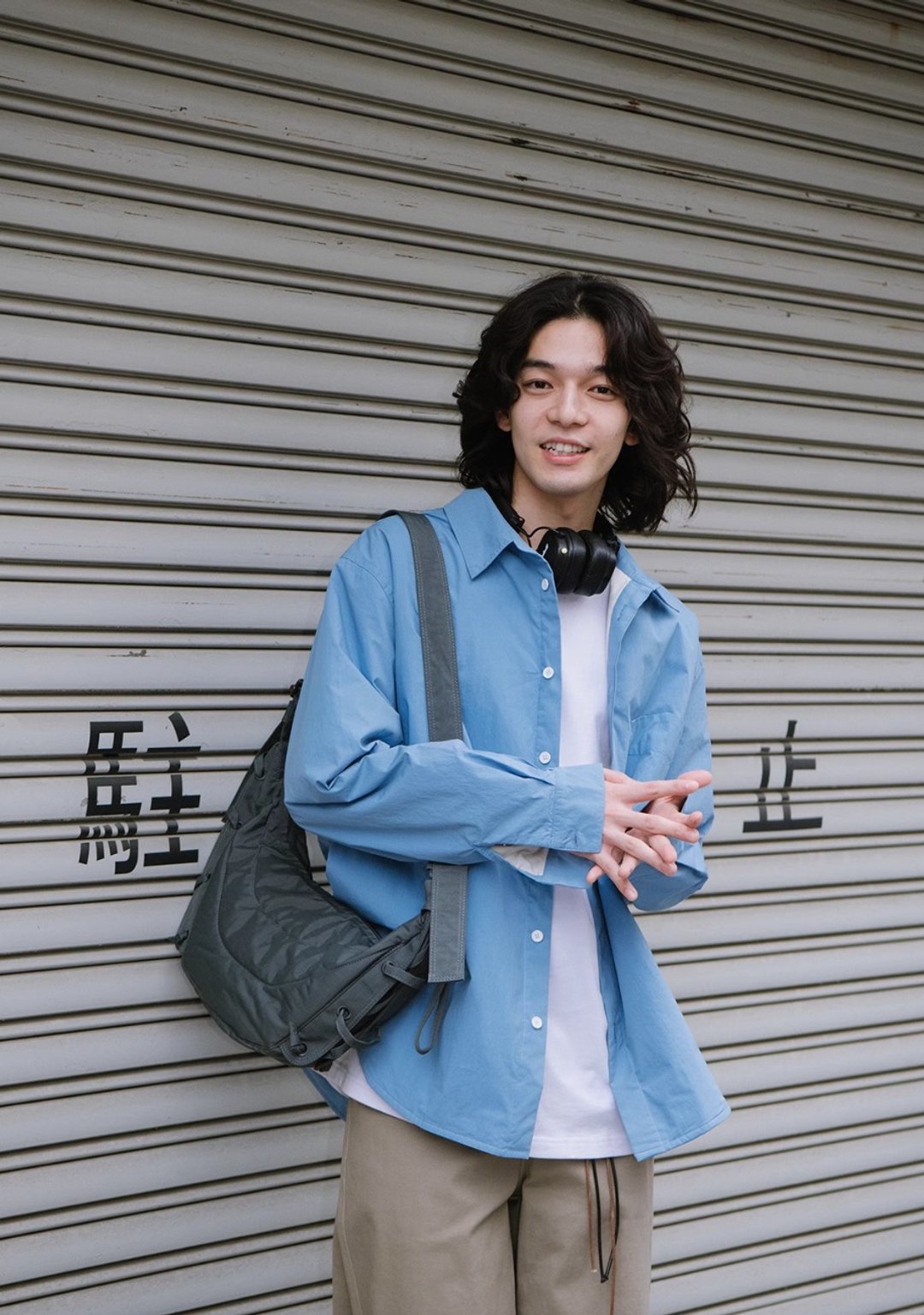 天空蓝 复古寬鬆长袖衬衫 - 男装衬衫 - 其他材质 蓝色