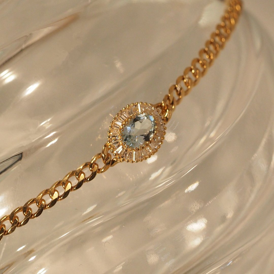 18K金海蓝宝石金链手链 18K Gold The Aquamarine Quincy Gold Ch - 手链/手环 - 贵金属 