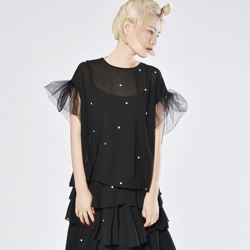 星夜飞袖雪纺上衣 - imakokoni - 女装上衣 - 棉．麻 黑色