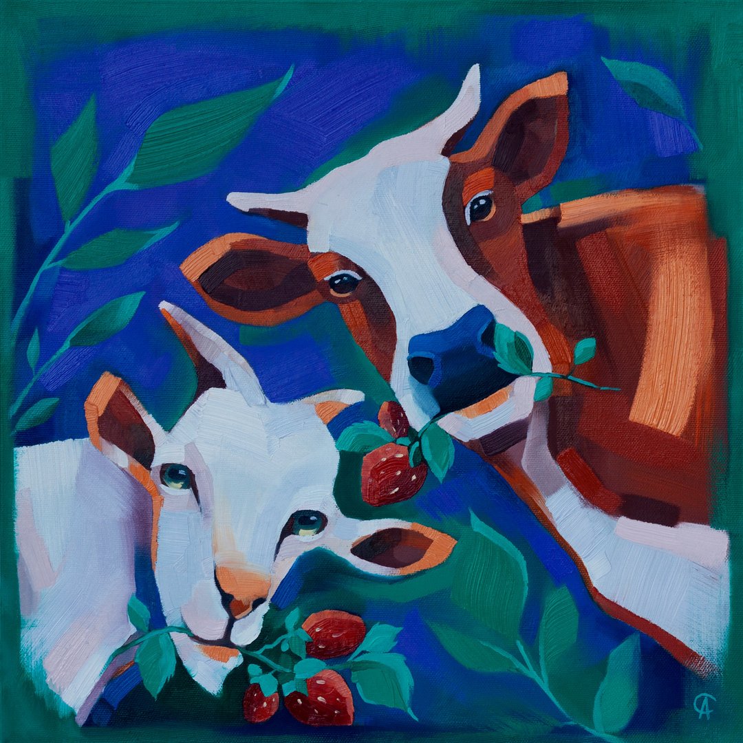 奶牛绘画 农场原创艺术 山羊艺术品 动物壁画 幼儿园装饰 - 海报/装饰画/版画 - 其他材质 多色