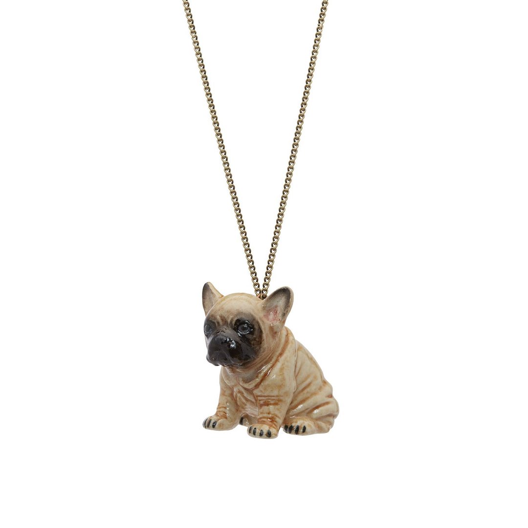 AndMary 手绘瓷项链-法国斗牛犬 礼盒包装 Sitting Fawn Frenchie - 项链 - 瓷 咖啡色