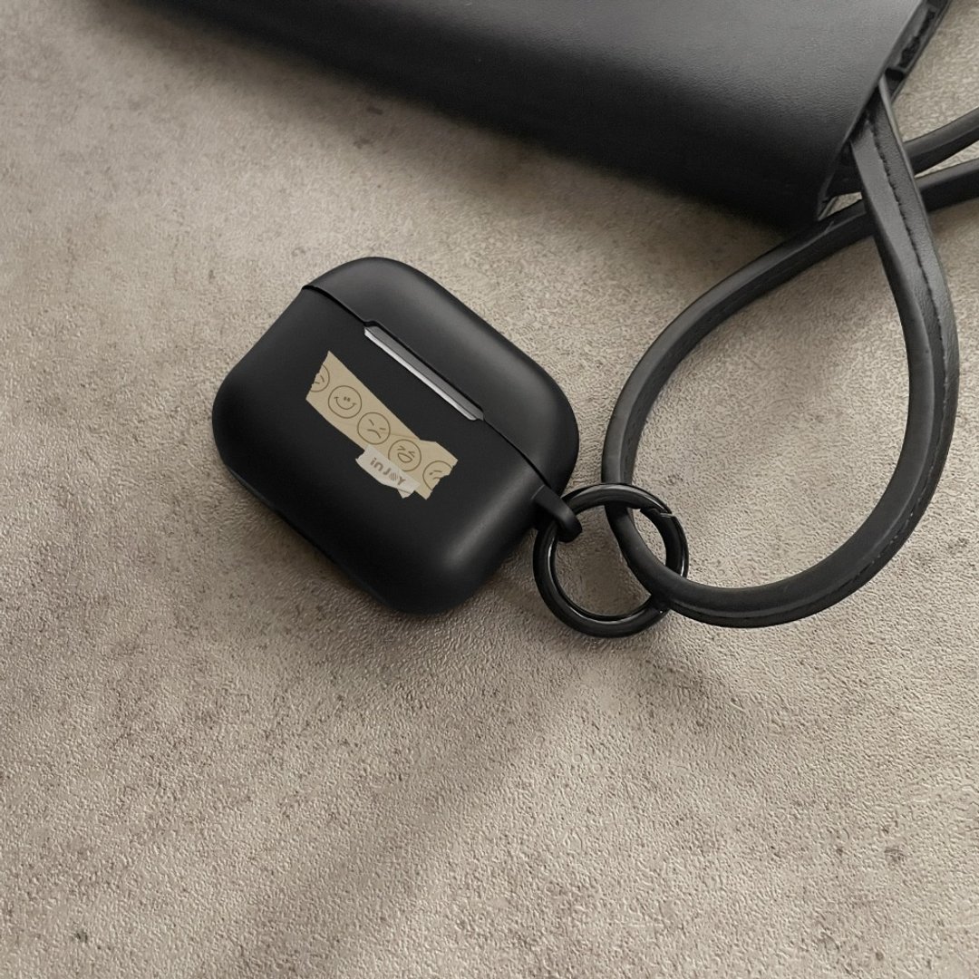 AirPods2/AirPods Pro3/AirPods4 心情好 磨砂防摔保护壳 含扣环 - 耳机收纳 - 塑料 黑色