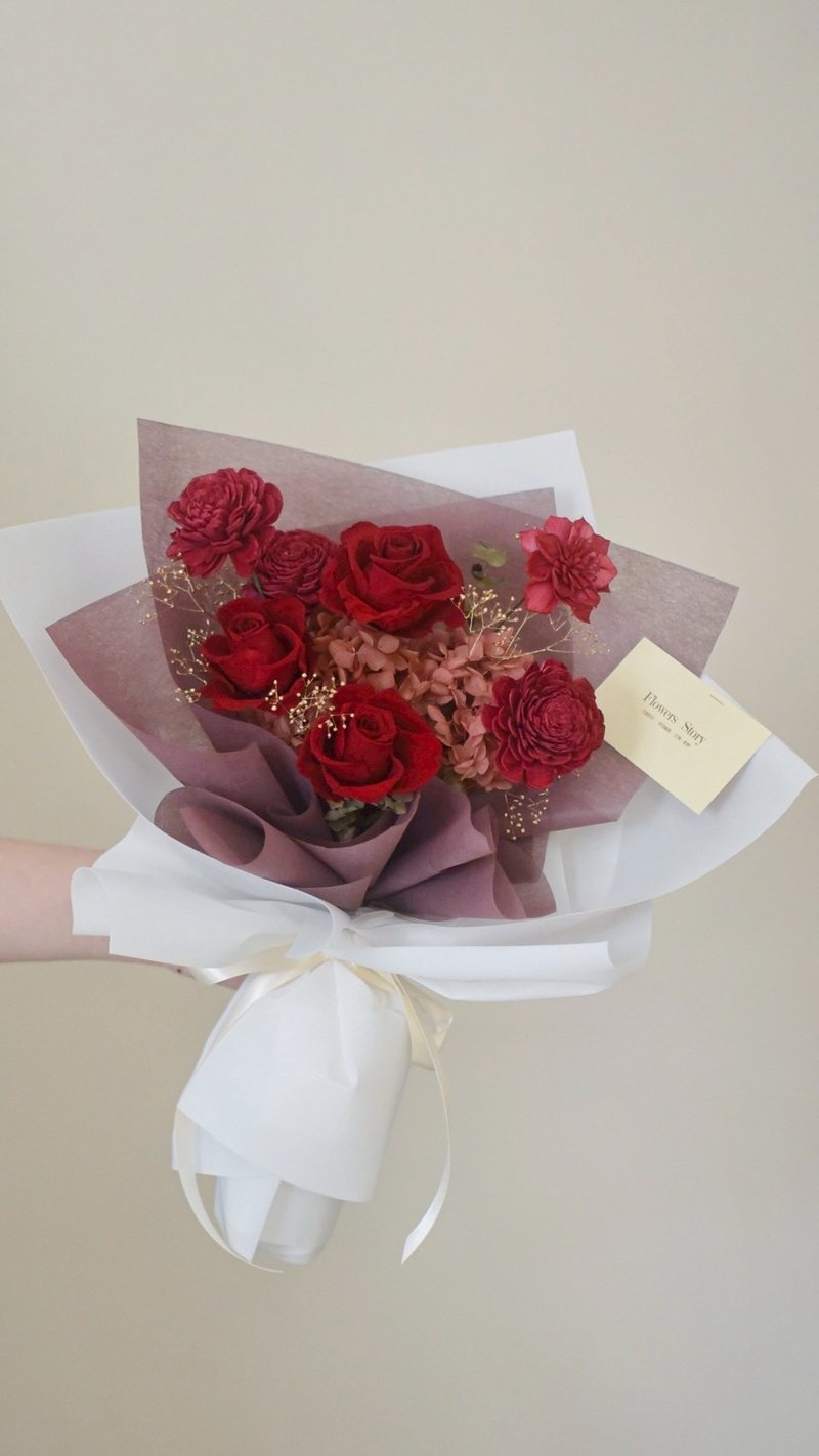 /七夕情人节花束红色/教师节 永生花 玫瑰 求婚 纪念日 生日 - 干燥花/捧花 - 植物．花 红色
