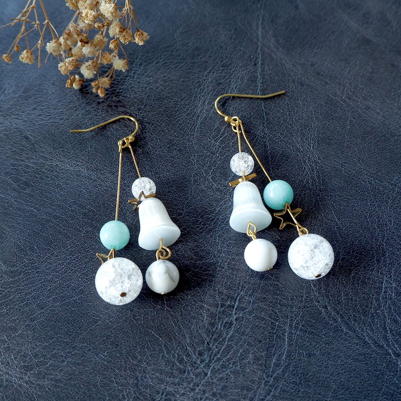 Milkey way (combination bead) earrings - 耳环/耳夹 - 铜/黄铜 白色