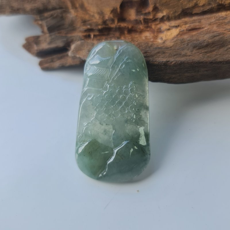 冰胶清新山水牌 | 天然缅甸玉A货翡翠 - 项链 - 玉石 