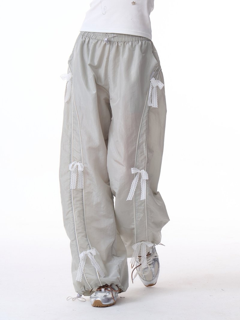 ziziFei设计感显瘦薄款束脚蕾丝蝴蝶结阔腿直筒新款运动休闲裤女 - 女装长裤 - 其他材质 