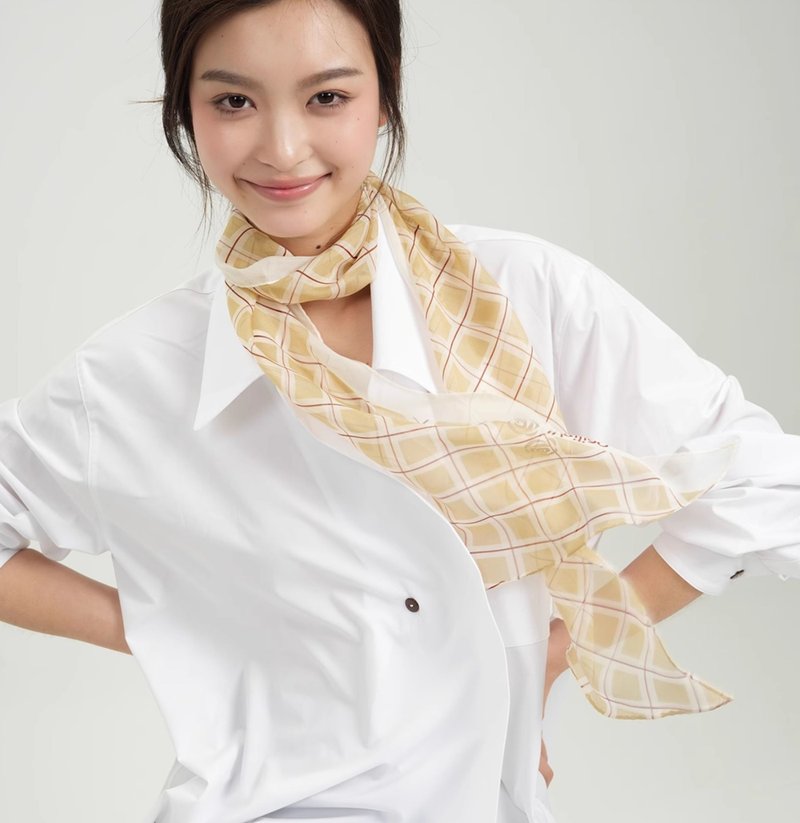 【格纹系列】法式复古/轻薄飘逸/真丝雪纺丝巾 - 丝巾 - 丝．绢 多色