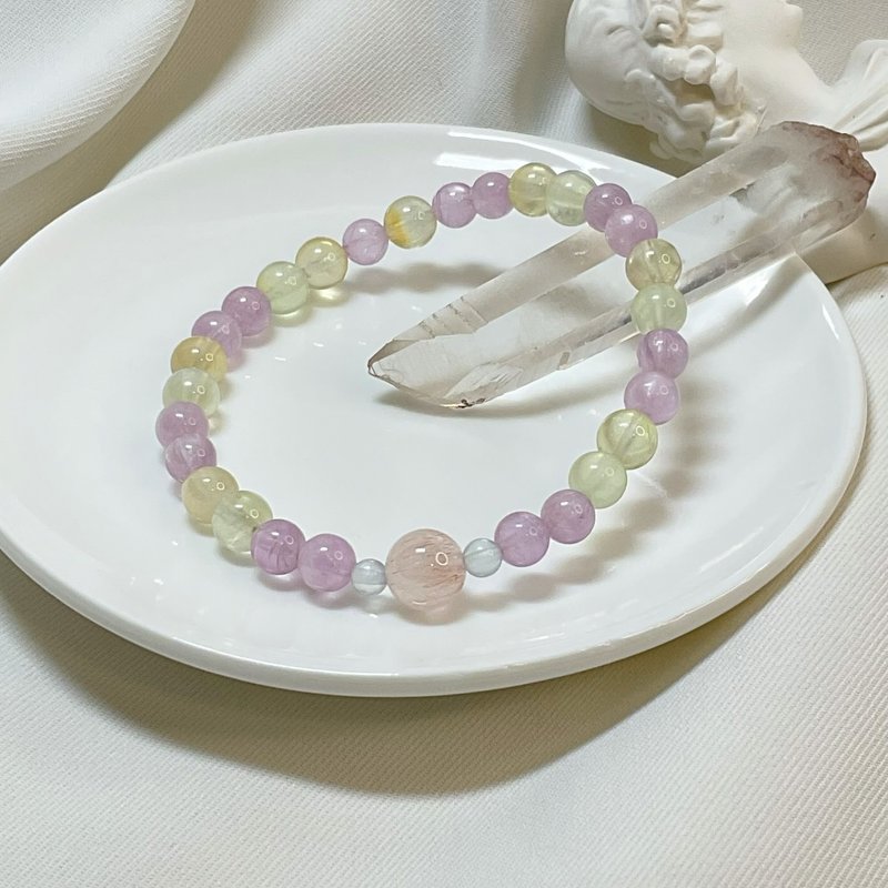 【小高品】紫锂辉石 粉兔毛 双色葡萄石 水晶手链 - 手链/手环 - 宝石 粉红色