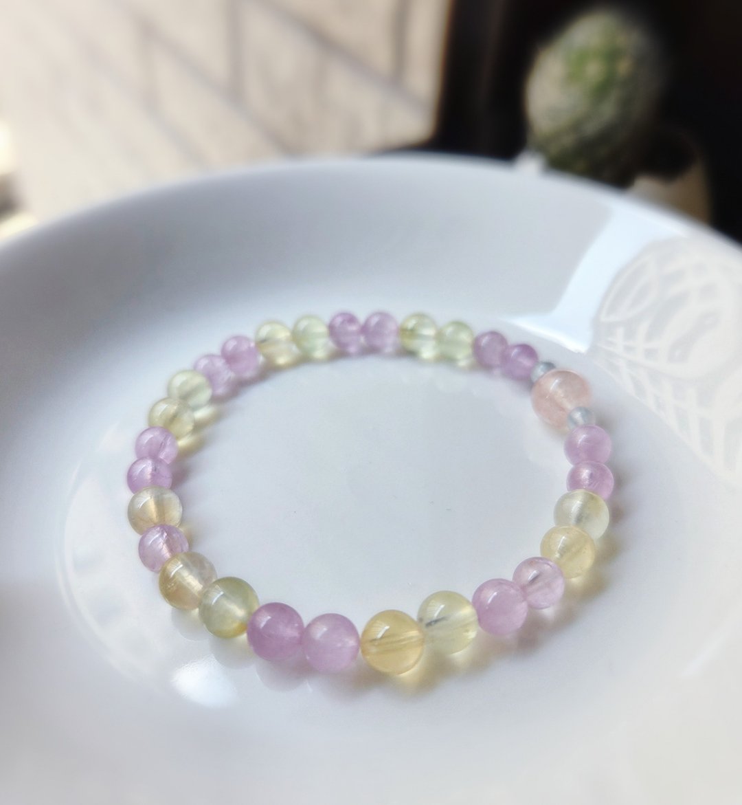 【小高品】紫锂辉石 粉兔毛 双色葡萄石 水晶手链 - 手链/手环 - 宝石 粉红色