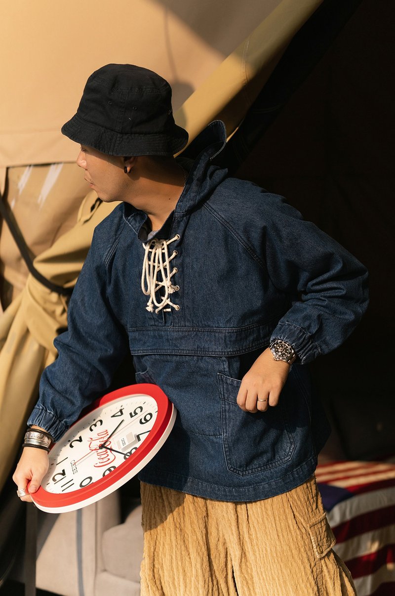 丹宁布美军抽绳连帽套头外套 - 男装外套 - 棉．麻 