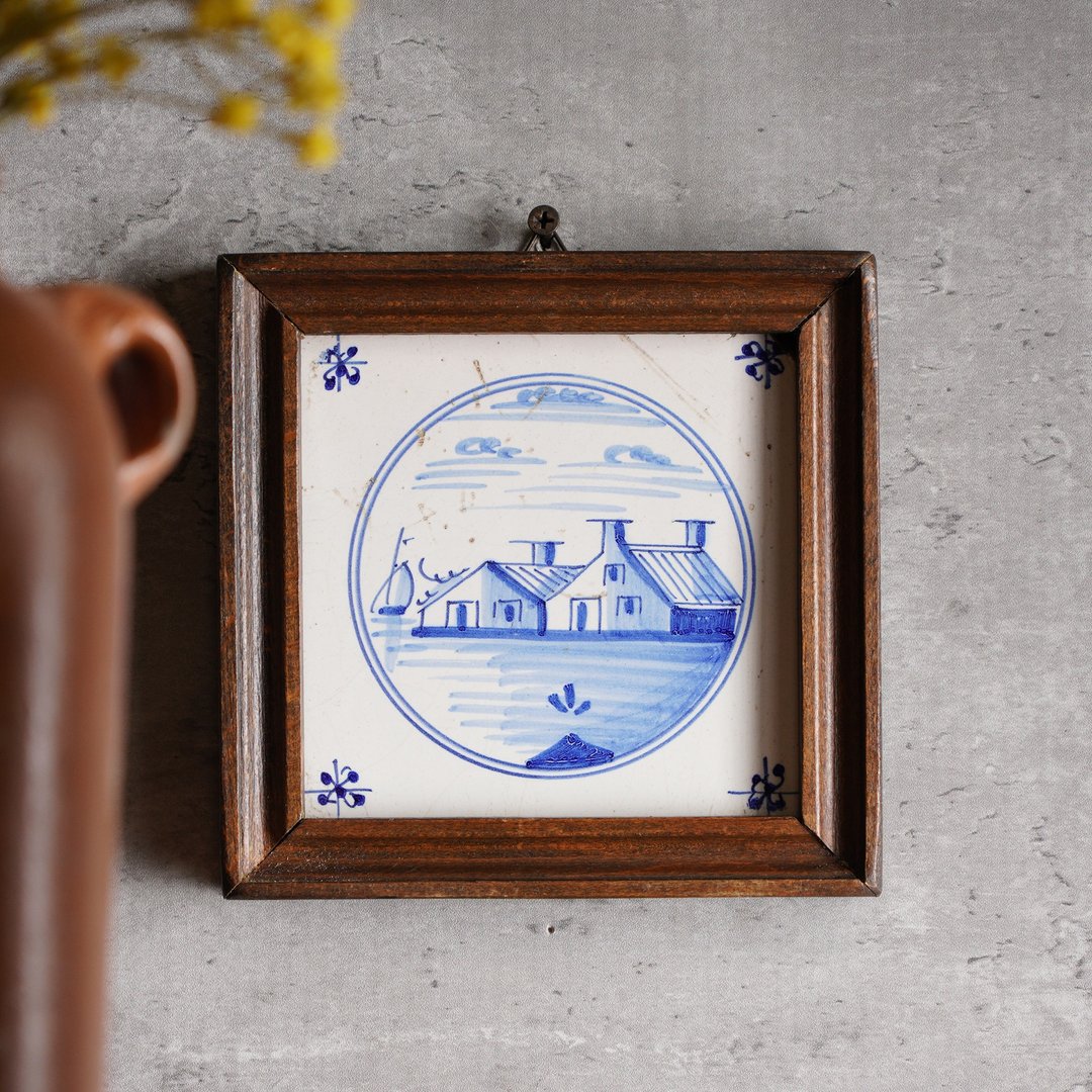 18世纪荷兰手绘农场风景古董瓷砖挂饰/代尔夫特/Delft/ - 海报/装饰画/版画 - 陶 蓝色