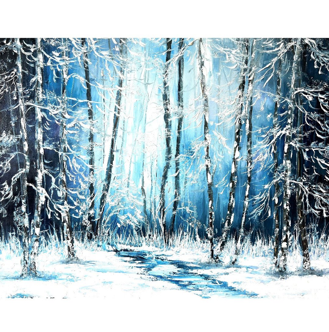 雪景画冬季原创艺术品 40x50 厘米/ 16x20 英寸 - 海报/装饰画/版画 - 棉 多色