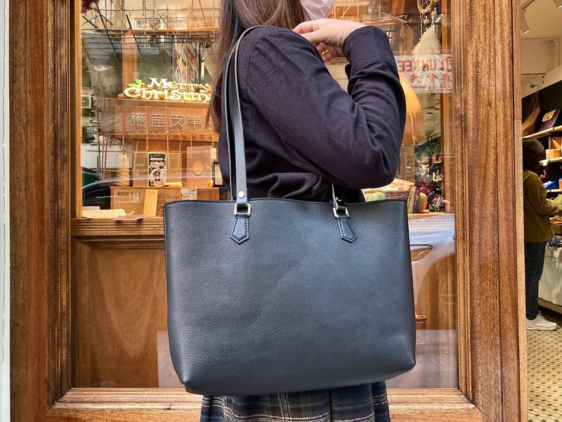 横身托特袋 皮革DIY材料包 totebag 刻名 好好缝 托特包 手挽包 - 皮件 - 真皮 黑色