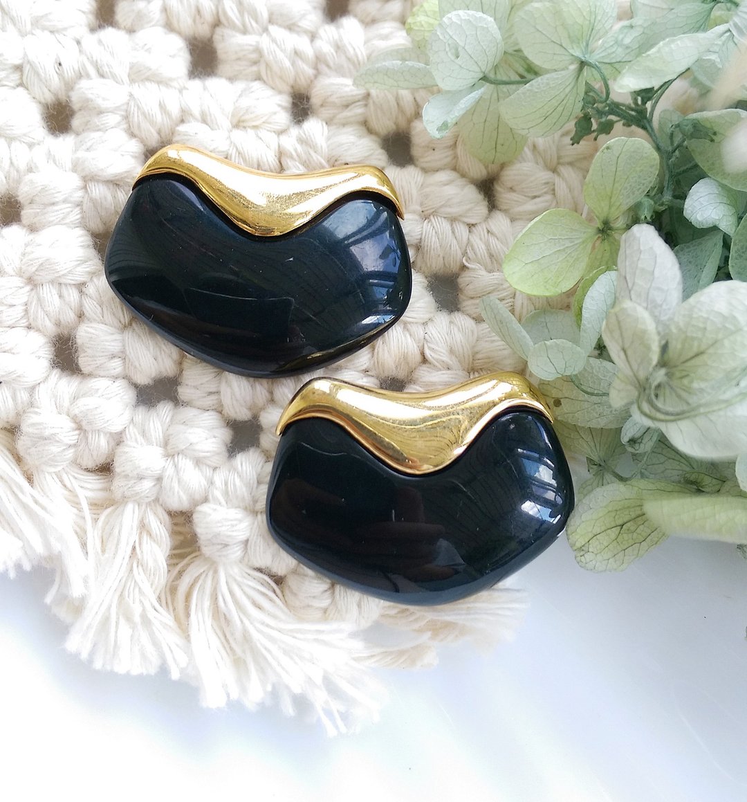 Vintage Jewelry 西洋古董饰品 MONET 复古摩登黑 针式耳环 - 耳环/耳夹 - 其他金属 金色