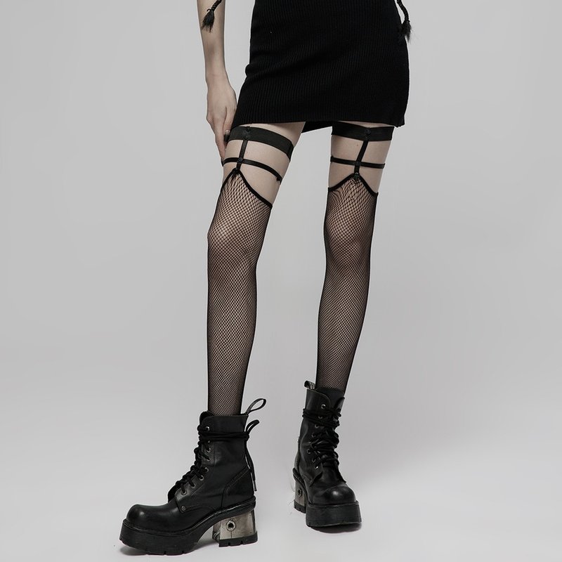 哥德女巫吊带过膝网袜 / 性感百搭 - 丝袜 - 其他材质 黑色