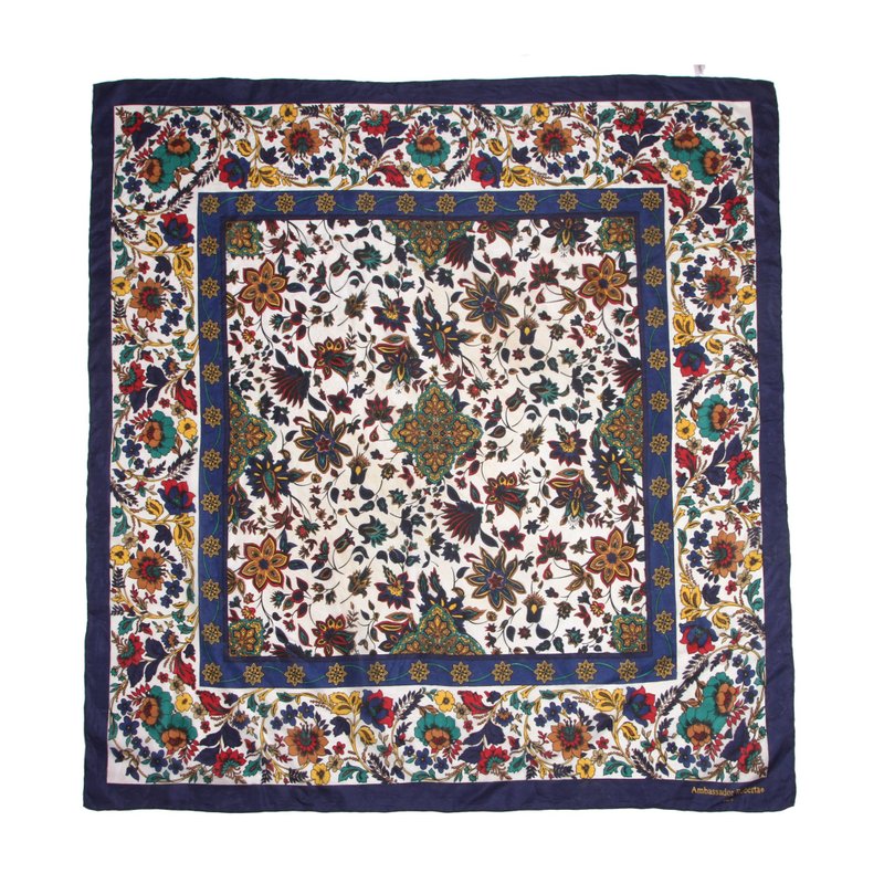 【蛋植物古着】奇异花彩园印花古着丝巾 - 丝巾 - 丝．绢 多色