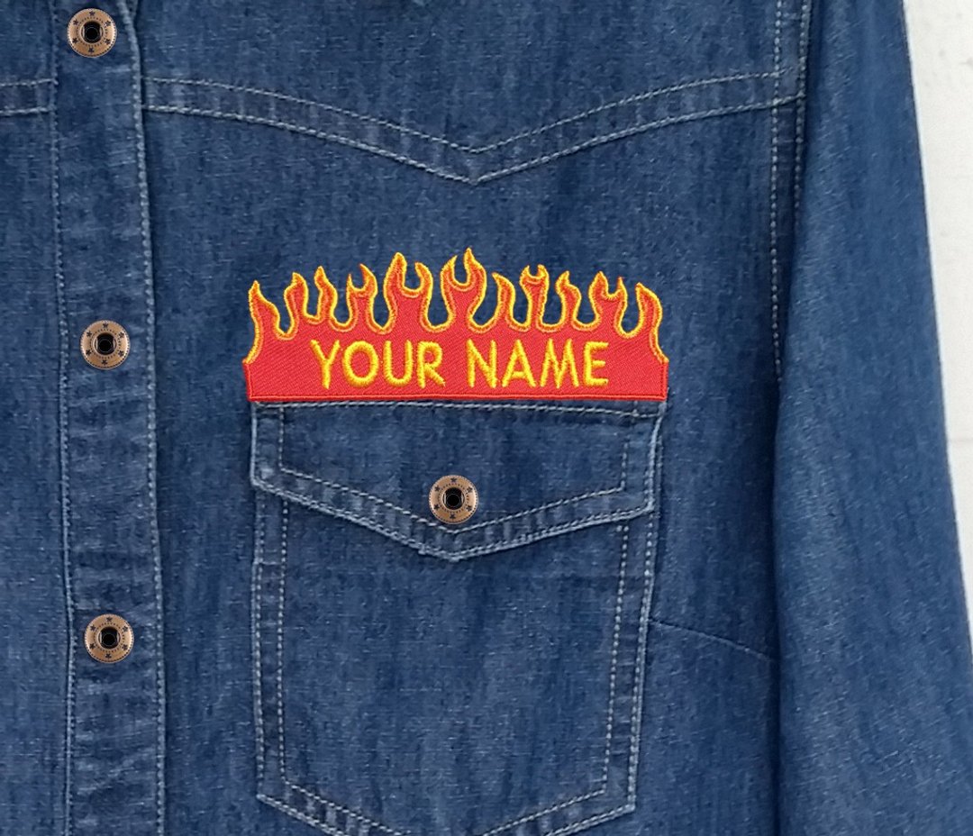Fire Flame Personalized Iron on Patch Your Name Your Text Buy 3 Get 1 Free - 编织/刺绣/羊毛毡/裁缝 - 绣线 红色