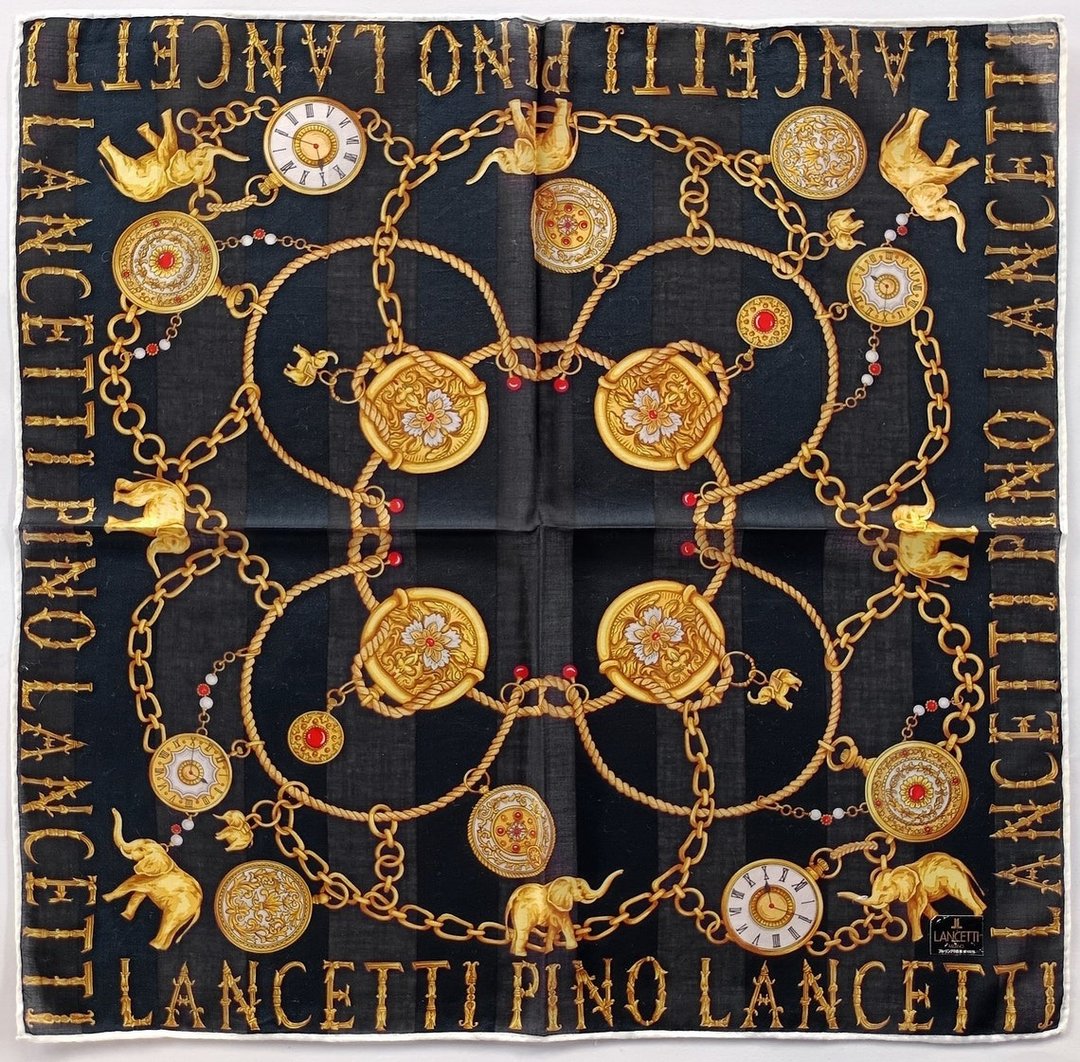 Lancetti 古董手帕 象与怀表 21 x 21 英寸 - 手帕/方巾 - 棉 蓝色