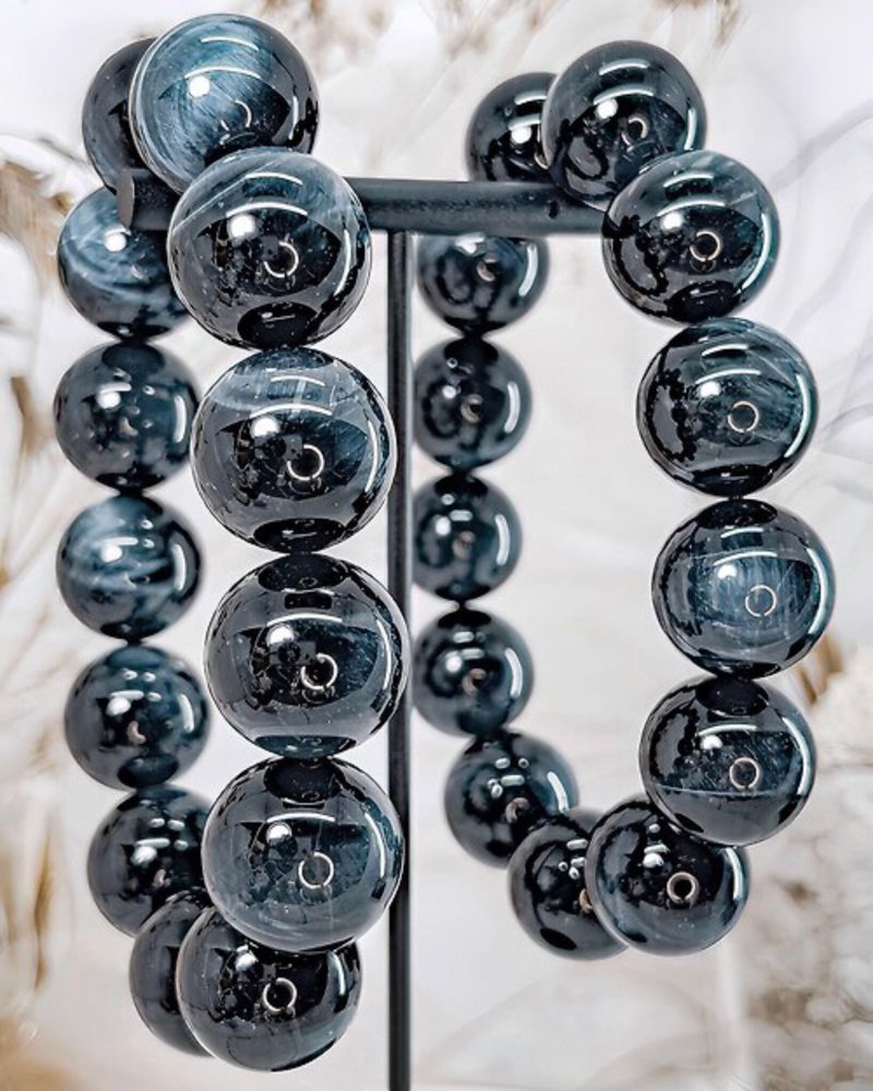 【蓝虎眼石】天然大咪闪电蓝虎眼水晶手链 - 手链/手环 - 水晶 蓝色