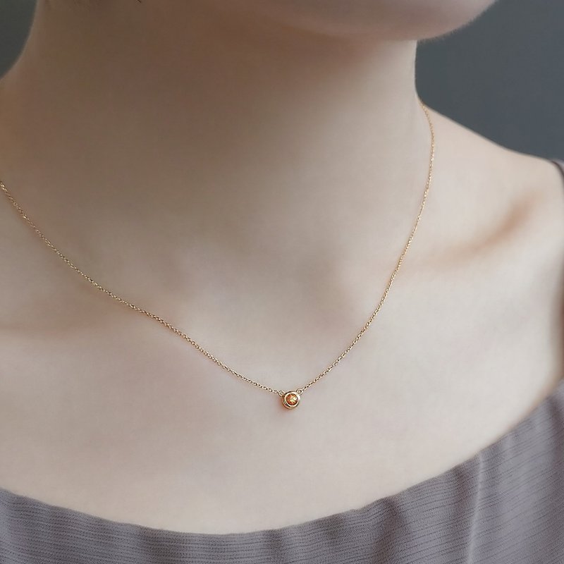 限量现货 - 天然黄色刚玉 黄宝 迷你包镶 纯 18K 黄金项链 - 项链 - 宝石 黄色