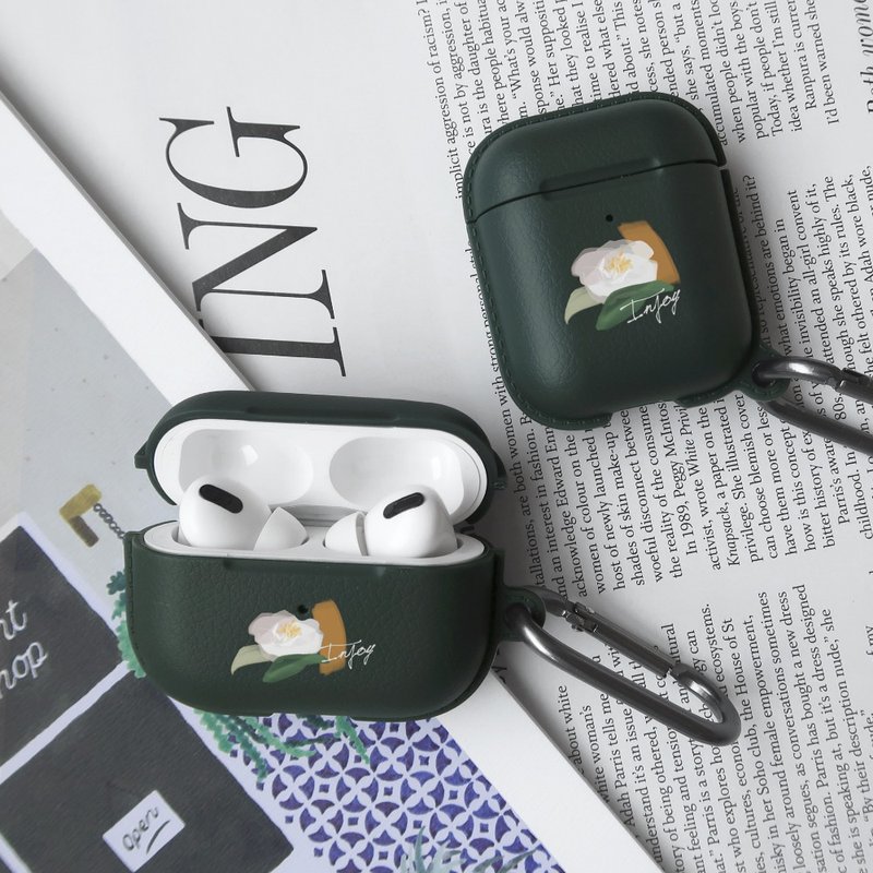 AirPods / AirPods Pro 山茶花开时 保护套 TPU收纳盒 附挂勾 - 耳机收纳 - 塑料 绿色