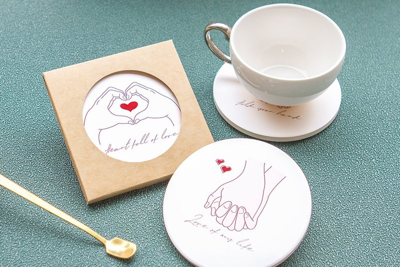 文青礼物 爱意 吸水杯垫 (4款可挑) 婚礼小物 独家设计 插画 礼品 - 杯垫 - 陶 多色