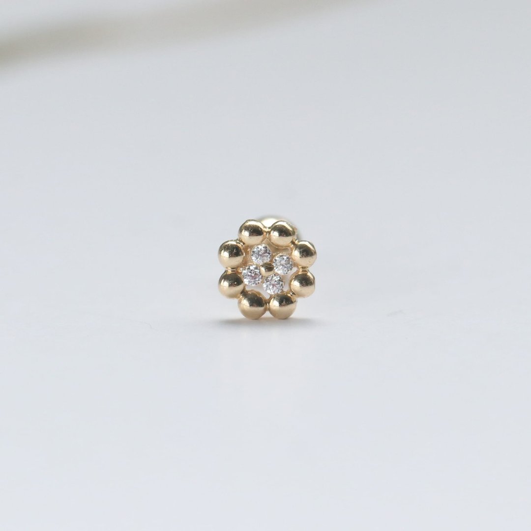 14K 甜甜圈钻锁珠耳环 (单个)耳骨 耳窝 不退色 - 耳环/耳夹 - 贵金属 金色