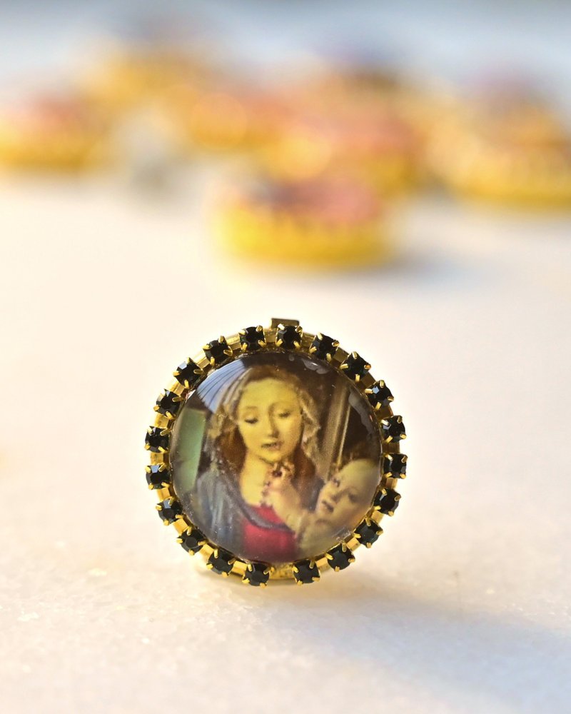 Button Cover 手作钮扣饰~复古宗教feel~名画系列: 圣母子与石榴 - 袖扣 - 玻璃 多色