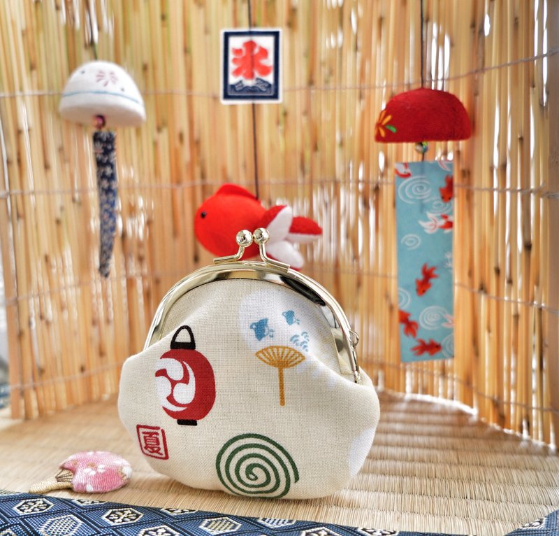 夏祭和风小口金包《金鱼、团扇、风铃》 - 零钱包 - 棉．麻 