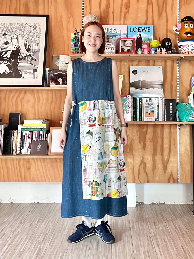 牛仔背心绑带洋装 - 洋装/连衣裙 - 棉．麻 蓝色