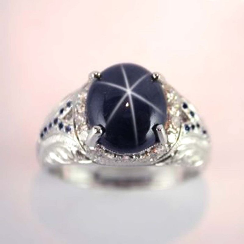 9.5 x 7.5 黑星宝石银戒指、结婚戒指或生日戒指 - 戒指 - 纯银 黑色