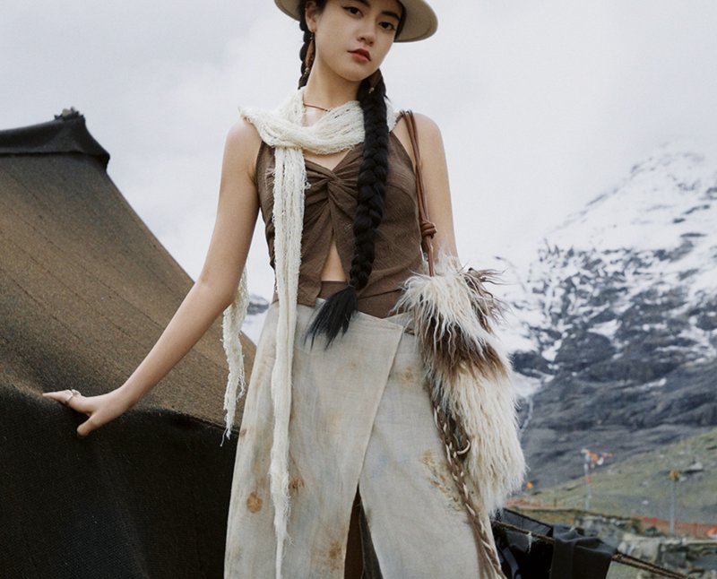 【层染 植物染】美拉德游牧/藏族元素/废土裙裤 - 女装长裤 - 其他材质 咖啡色