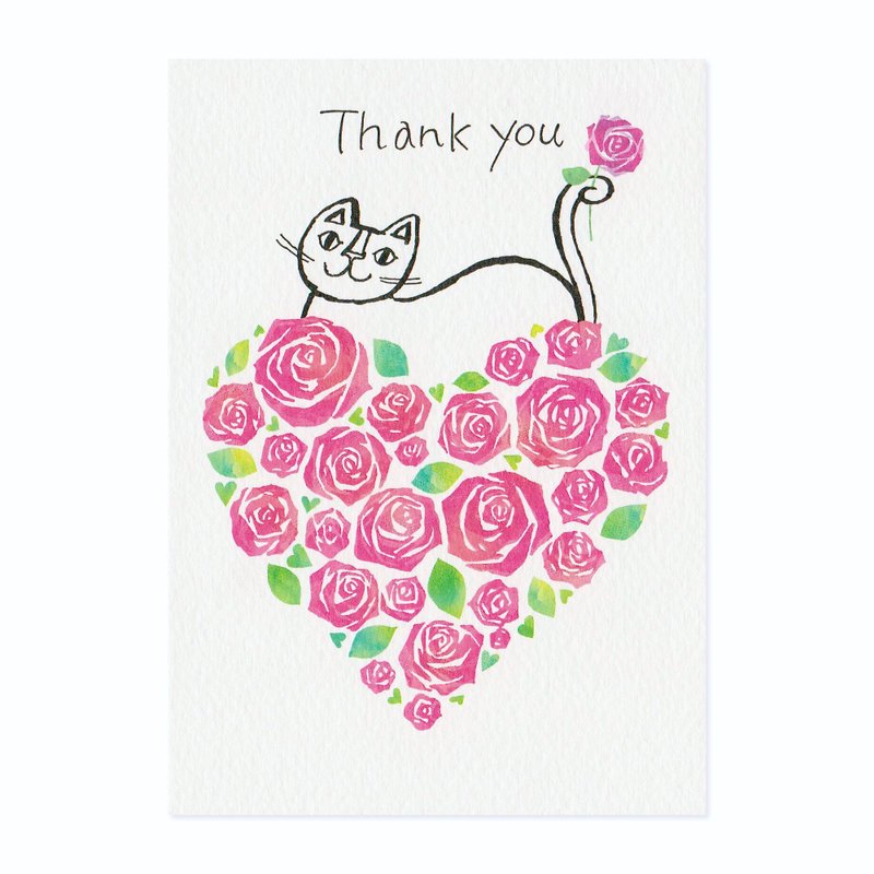 日本插画家 冈部哲郎 猫咪明信片【满心感谢】 - 卡片/明信片 - 纸 粉红色