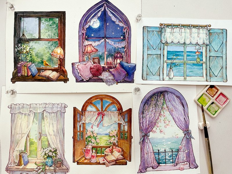 *夏日之窗1,2 - 贴纸 - 纸 