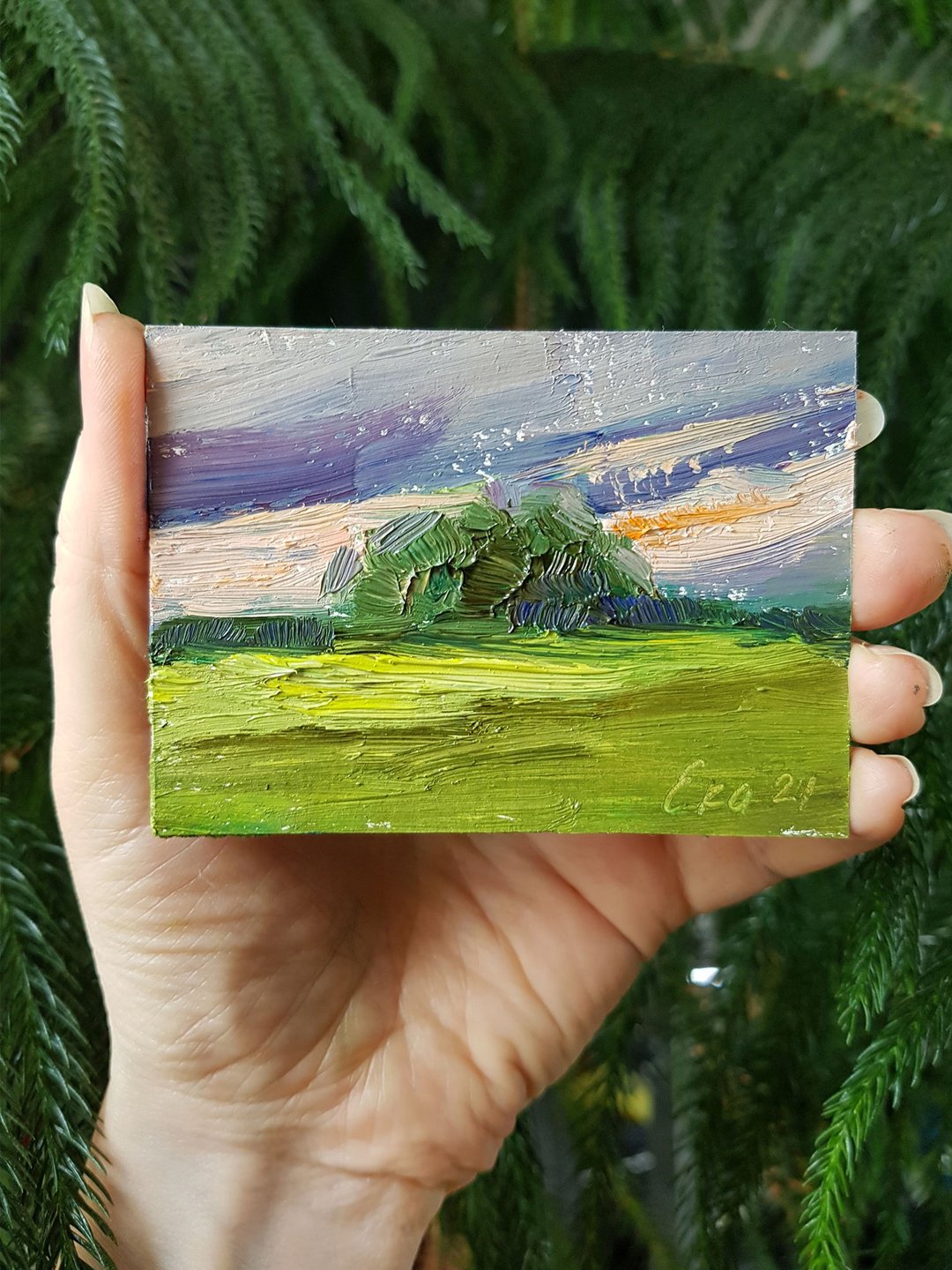 ACEO树画风景原始艺术森林艺术品风暴画 - 墙贴/壁贴 - 其他材质 绿色