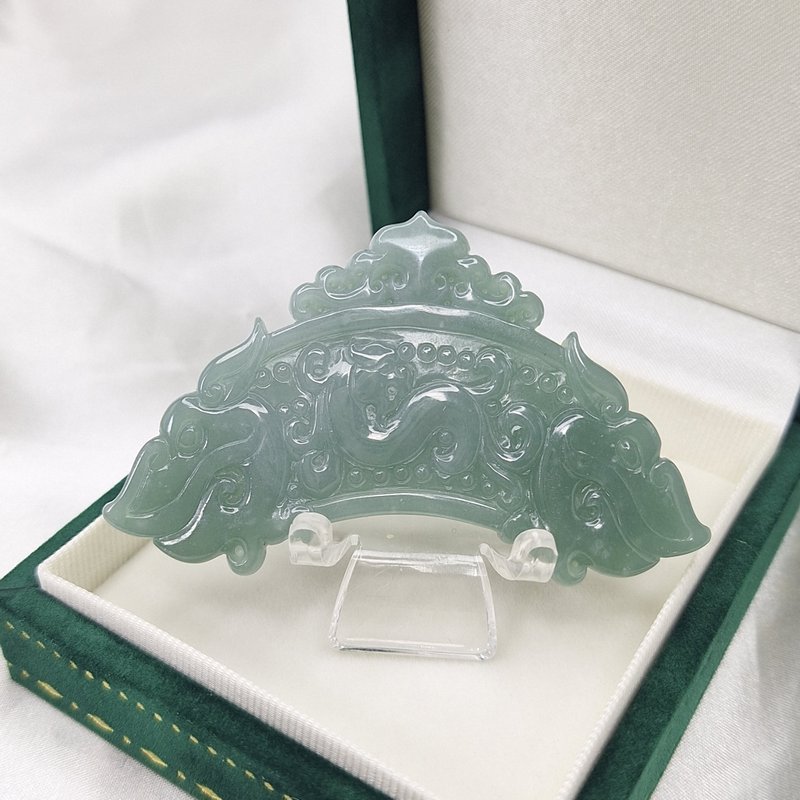 危料蓝水 祥瑞之灵 仿古龙纹守护牌 摆件 | 天然A货翡翠 - 摆饰 - 玉石 