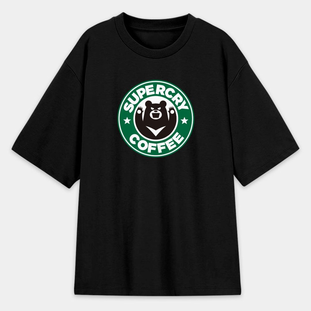 SuperCry Coffee 中性厚磅 T- 纯绵 T 圆领上衣 PS026 - 男装上衣/T 恤 - 棉 黑色