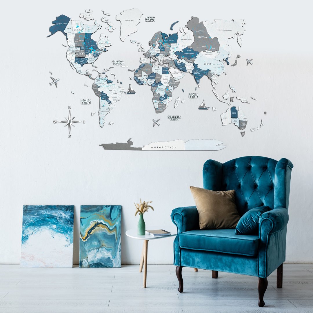 3D World Map, Travel Map, Inspirational Gifts, Push Pin World Map, Family Gift - 墙贴/壁贴 - 木头 