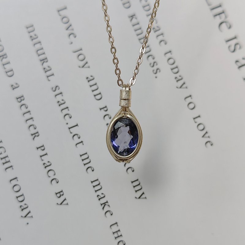 天然刻面堇青石吊墜 切面藍色堇青石純銀項鍊 天然石项链 - 项链 - 半宝石 