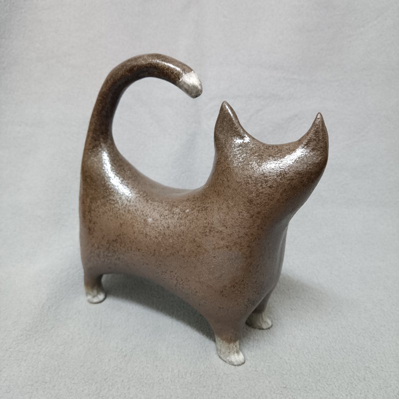 手掐陶猫咪摆设 - 摆饰 - 陶 咖啡色