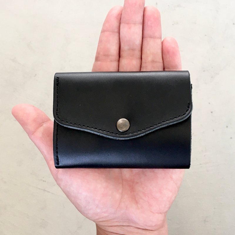 栃木レザー　ヌメ革の三つ折コンパクト財布　選べる無料or有料刻印【ブラック】 - 皮夹/钱包 - 真皮 黑色