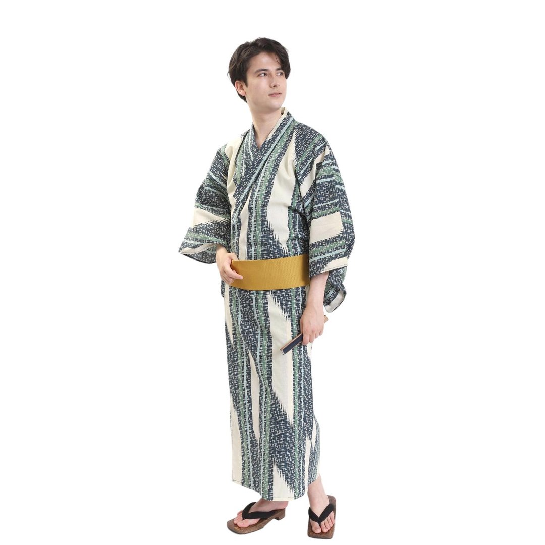日本 和服 男士 绵 浴衣 腰封 2 件 套组  S M L Z32-03C - 其他 - 棉 蓝色