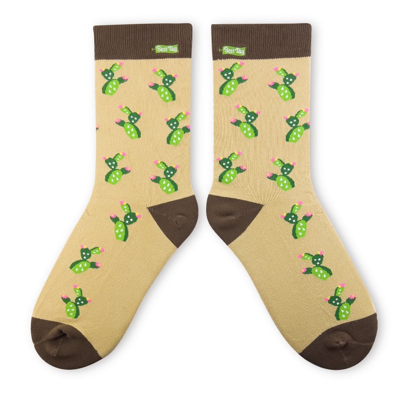 沙漠仙人掌花 - 袜子 - 棉．麻 卡其色